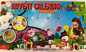 Squooshy Mooshy Brand Advent Calendar with toys and not candy for 24 days.