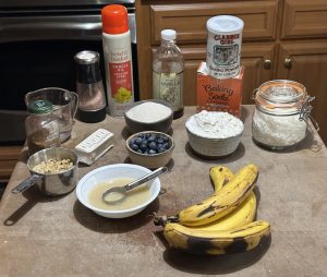 Photo of ingredients for this recipe lined up on the counter in a kitchen.